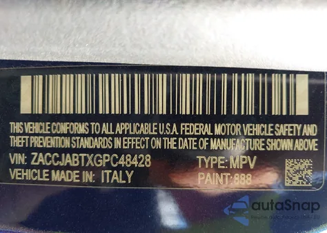 2016 Jeep Renegade Latitude from USA, damaged, VIN ZACCJABTXGPC48428